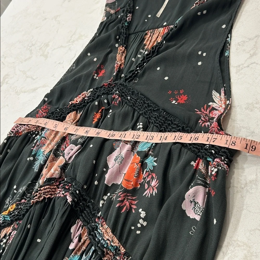 Free People Dark Green Haze Floral Tunic Top Size Large